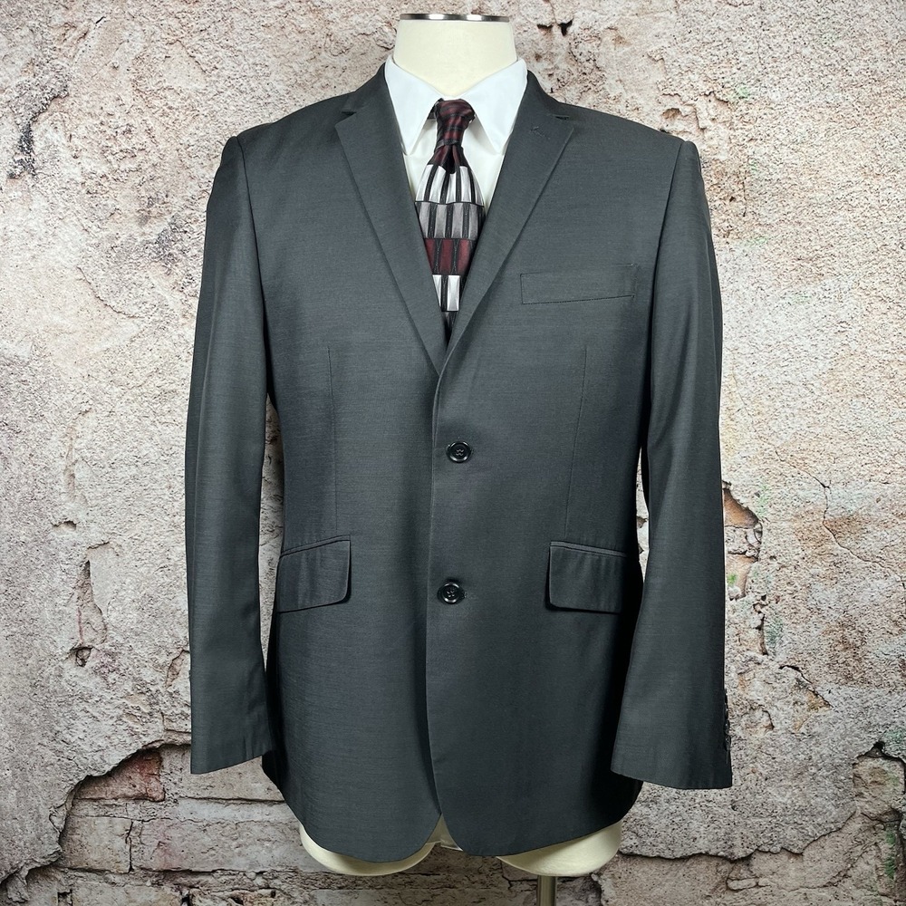 Profile Black Men's Slim Fit 42R Dark Grey Sport Coat Blazer Jacket Poly Blend